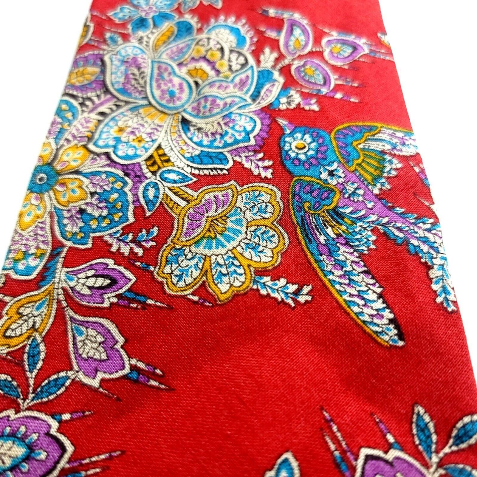 Designer Tango Max Raab Red Floral Print Short Wide Silk Tie Size ONE SIZE - 2 Thumbnail