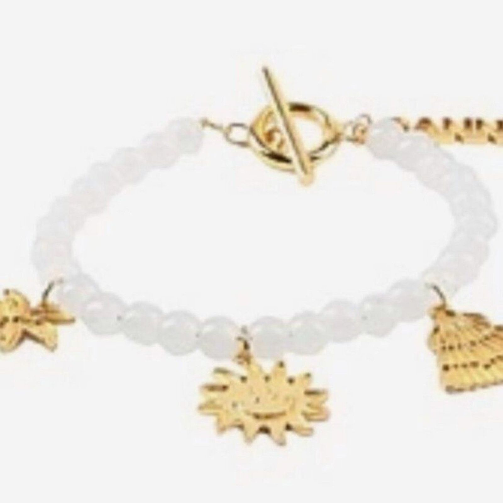 Ganni Ganni White beaded bracelet with gold charms Size ONE SIZE - 2 Thumbnail