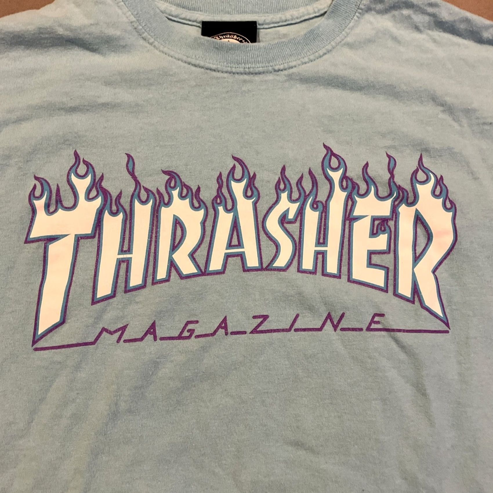 Thrasher Thrasher Magazine Short Sleeve T Shirt - M - Light Blue / Purple Flames - Skater - Logo - Men Size US M / EU 48-50 / 2 - 2 Thumbnail