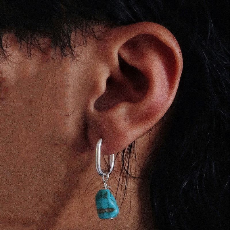 Jewelry × Sterling Silver Turquoise Stone Crazy Earrings One Pairs Chrome Jewelry Size ONE SIZE - 1 Thumbnail