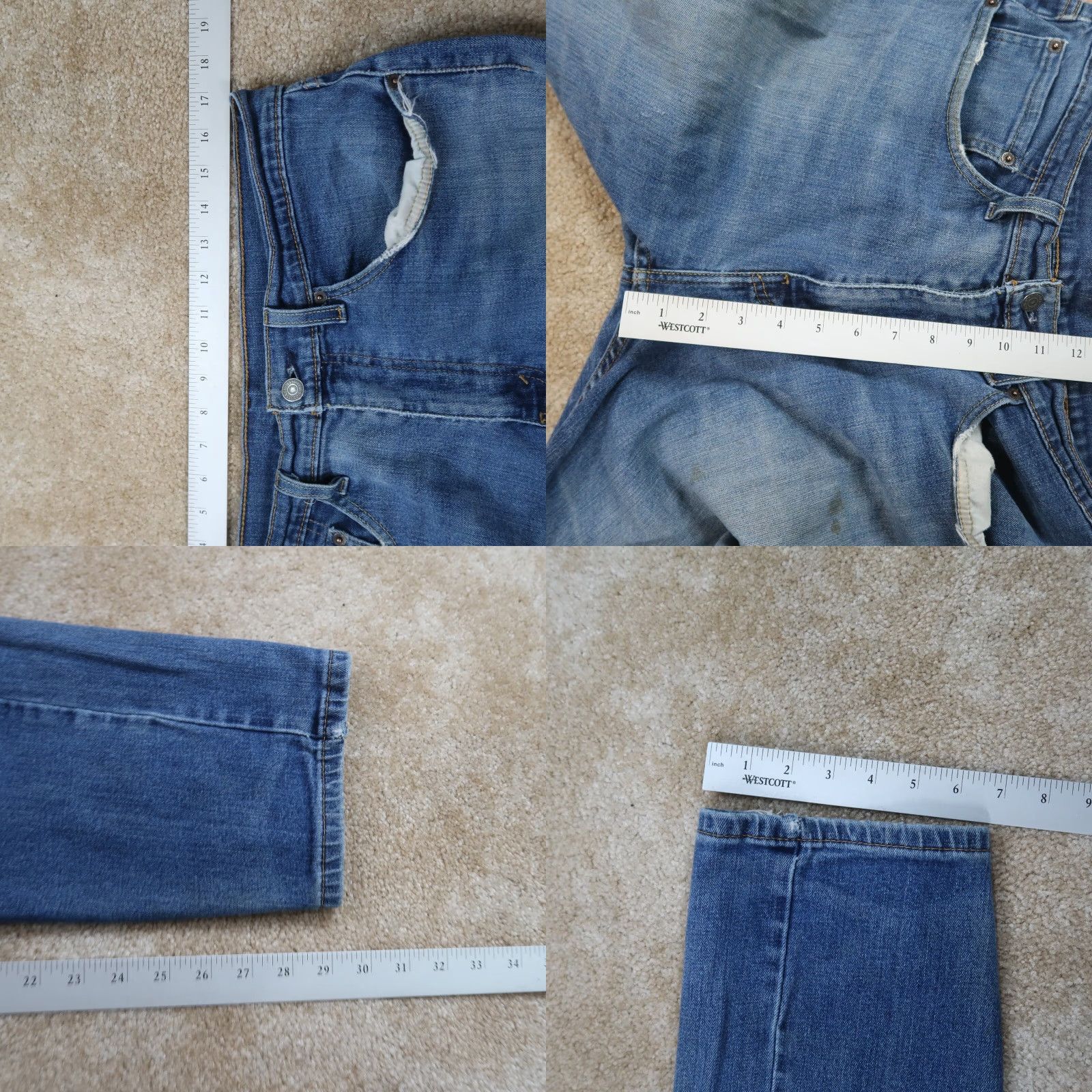 Levi's Levi's 505 Jeans Regular Fit Straight Leg Denim 34x30 Men Blue Distressed 5-Pocket Denim Jeans Mens Regular Fit Size US 34 / EU 50 - 9 Thumbnail