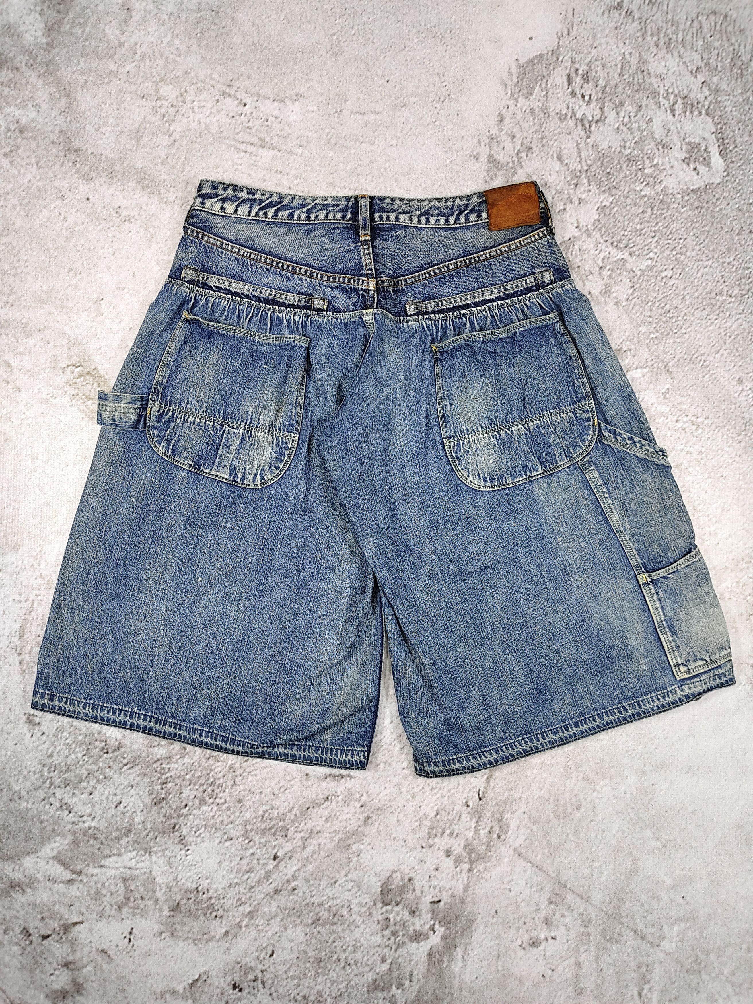 Japanese Brand 00s Denim & Dungaree- Gathered Waist Carpenter Denim Shorts Size US 31 - 1 Thumbnail
