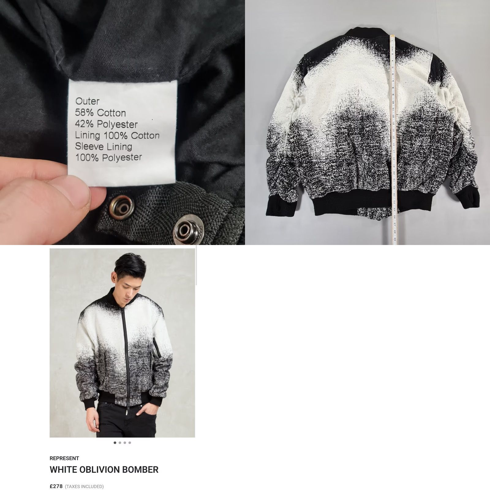 Vintage VINTAGE REPRESENT Mens Jacket Black & White Large Full Zip Oblivion Bomber Made in UK Size US L / EU 52-54 / 3 - 8 Thumbnail