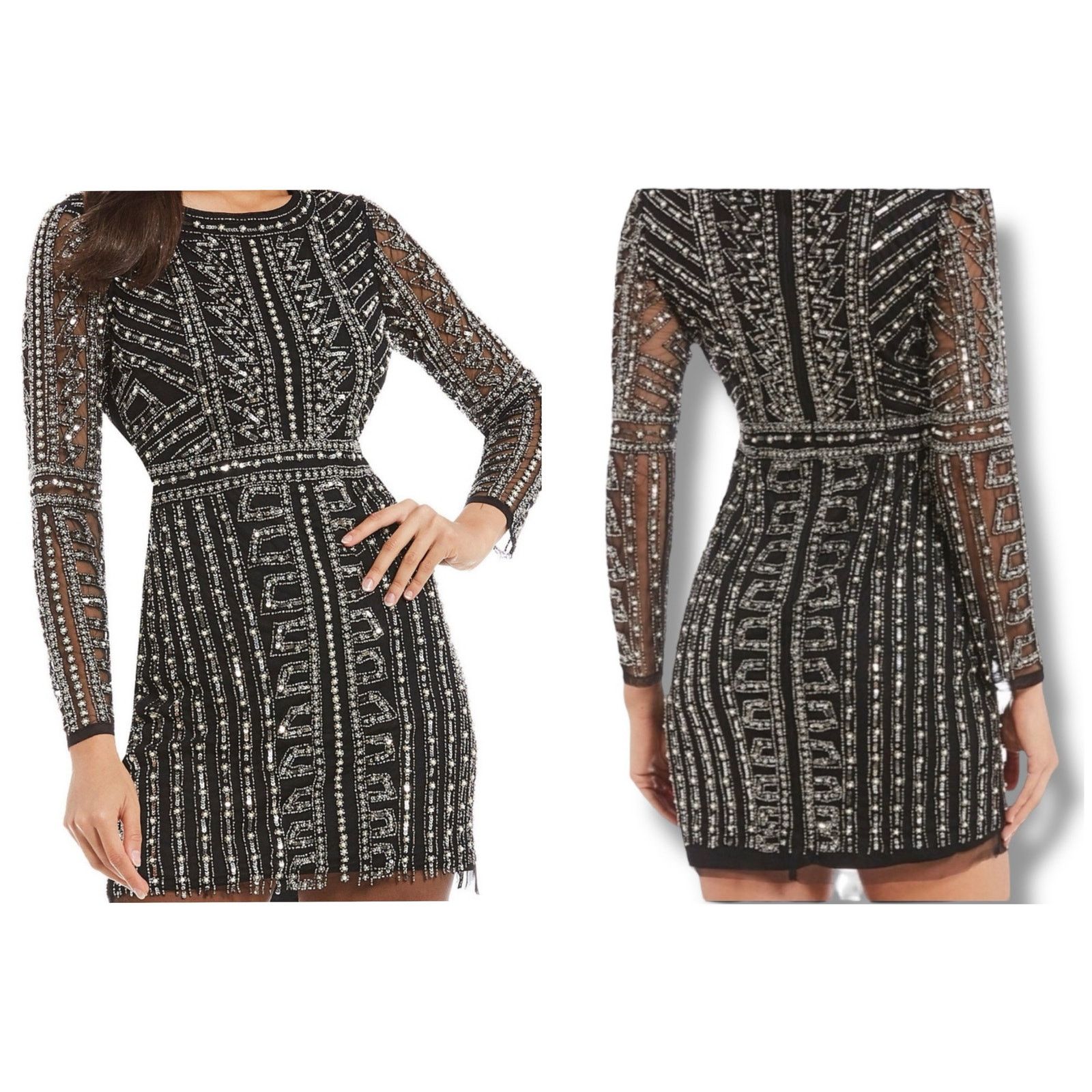 Gianni Valentino Gianni Bini Black Dani Pearl Silver Sequin Dress Size XS / US 0-2 / IT 36-38 - 4 Thumbnail