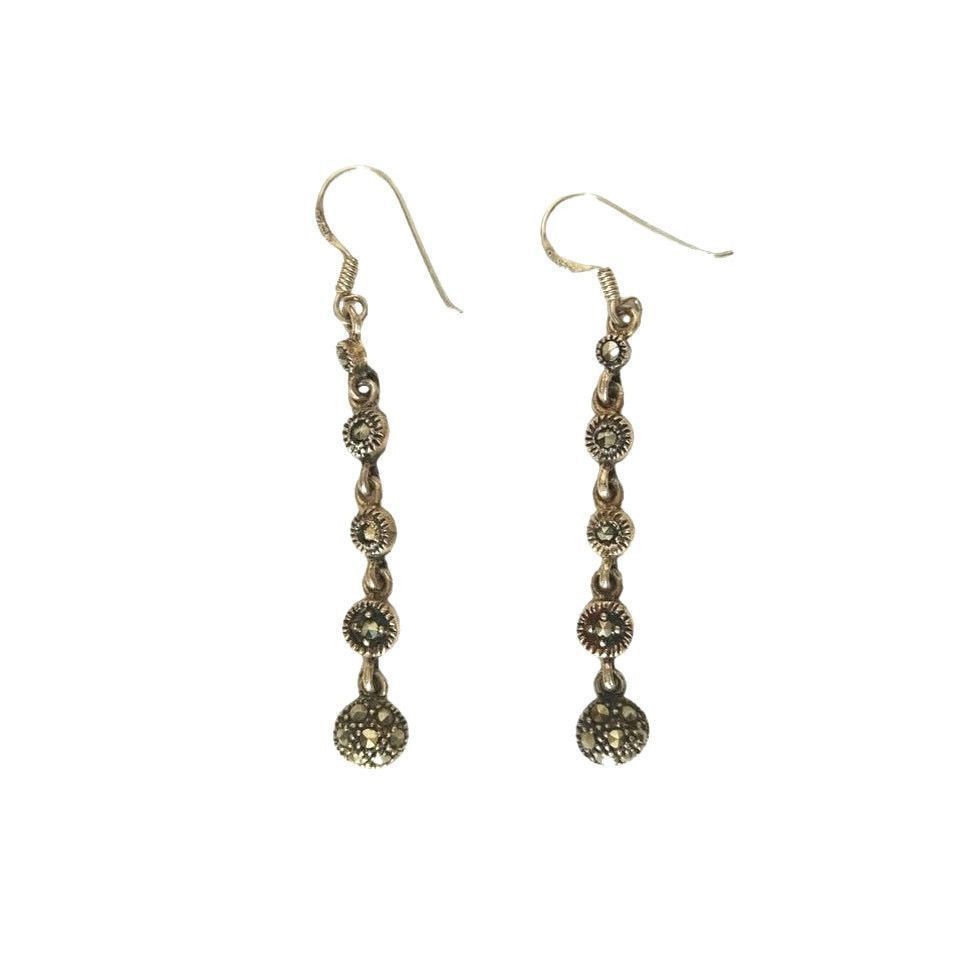 The Unbranded Brand MC Signed Marcasite Dangle Drop Earrings Sterling Silver Size ONE SIZE - 1 Thumbnail