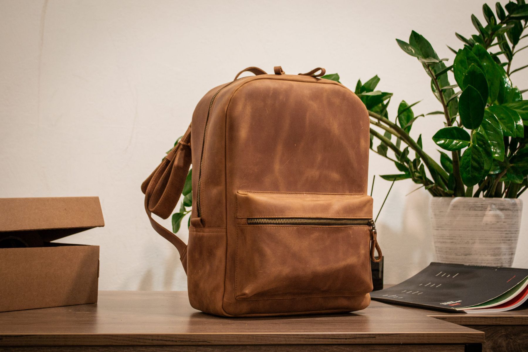 Handmade Leather Backpack. Genuine Vintage Leather CrazyHorse Size ONE SIZE - 1 Thumbnail