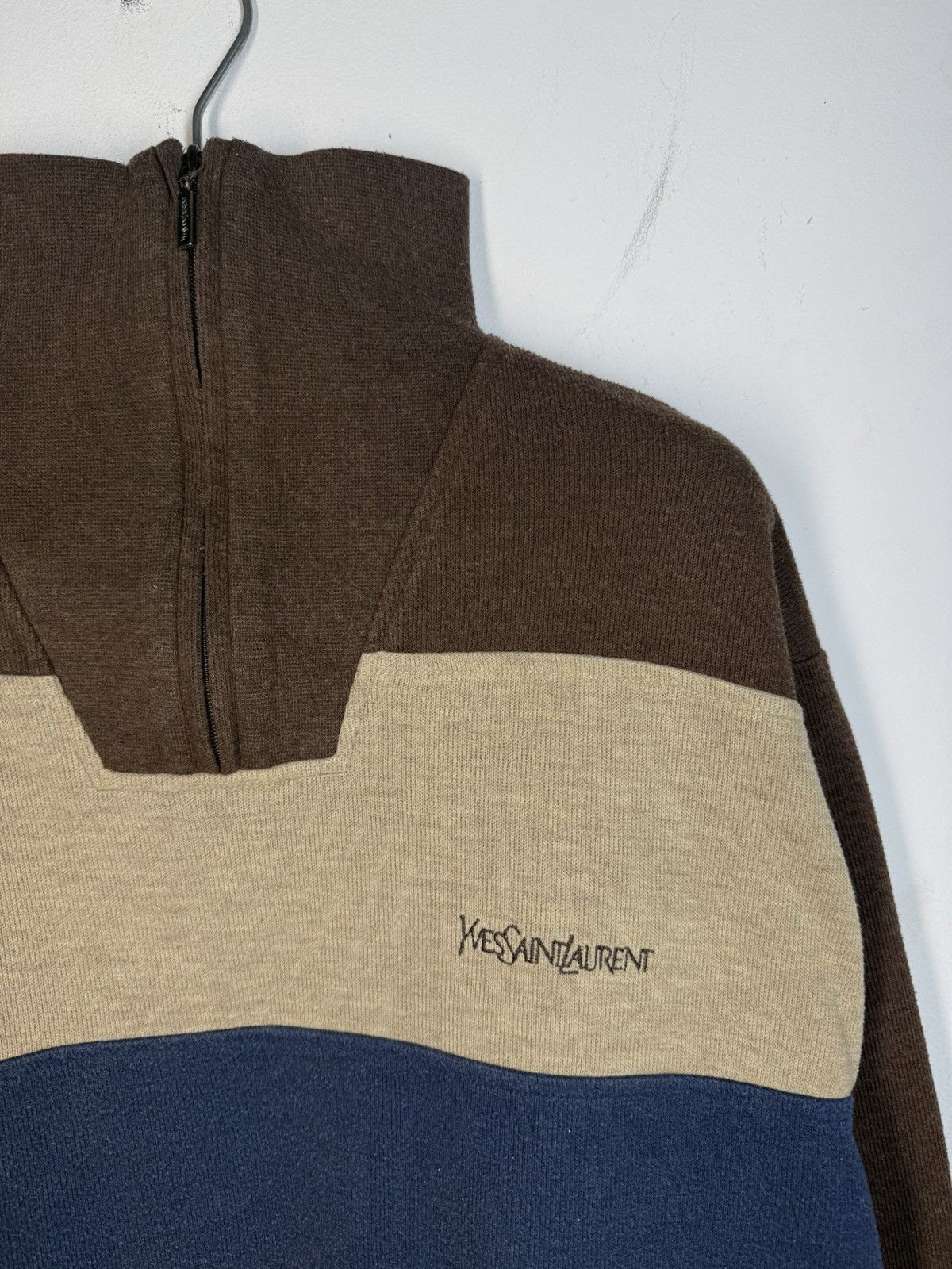 Yves Saint Laurent 90s YSL Sweatshirt 1/4 Quarter Zip Brown Vintage Sweater Size US L / EU 52-54 / 3 - 4 Thumbnail