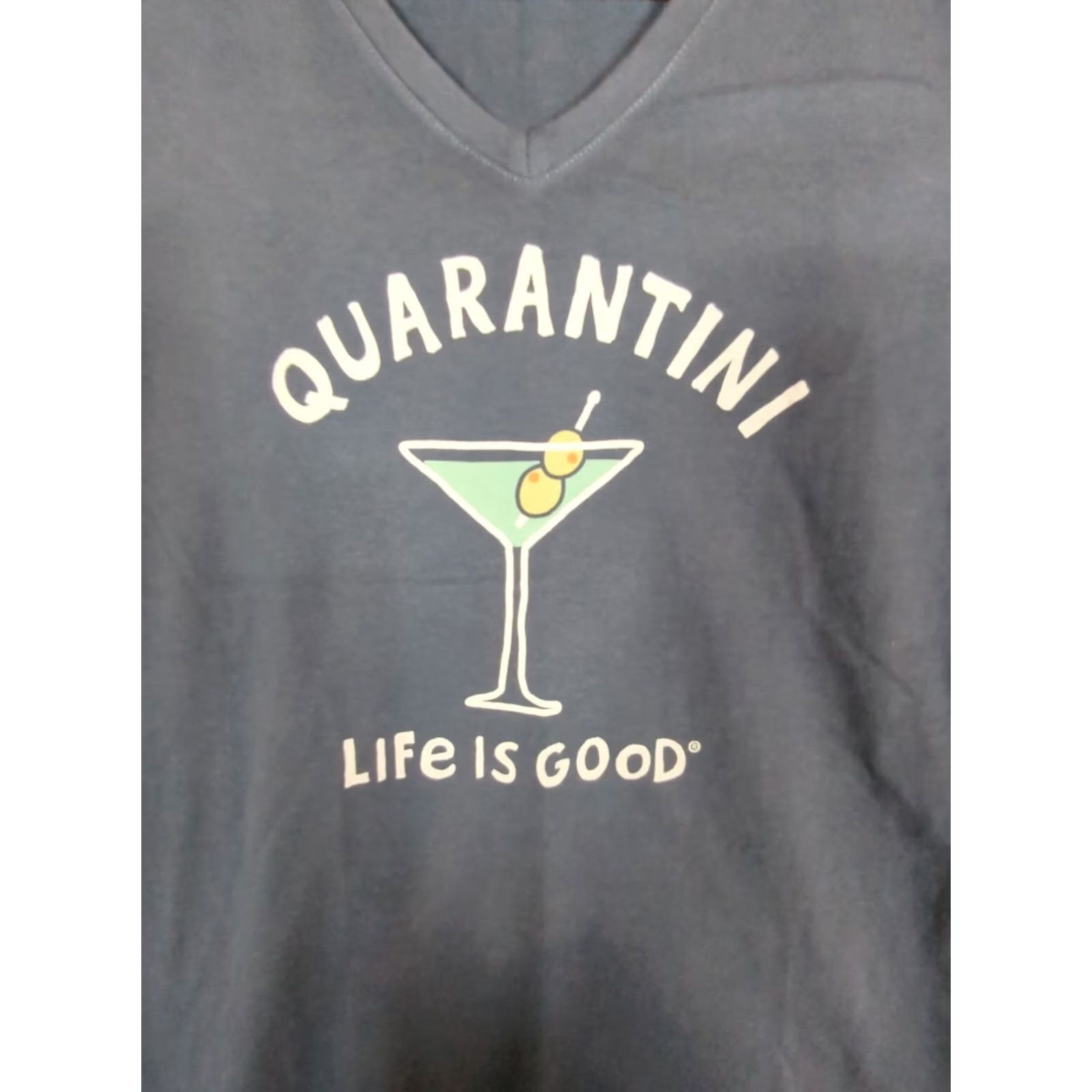 Life is Good Life is Good Quarantini Women's T-Shirt V-Neck Blue S NWT Jersey 100% Cotton Casual Short Sleeve Covid Martini Quarantine Women’s Compatible Shirt Size 28" / US 6 / IT 42 - 3 Thumbnail