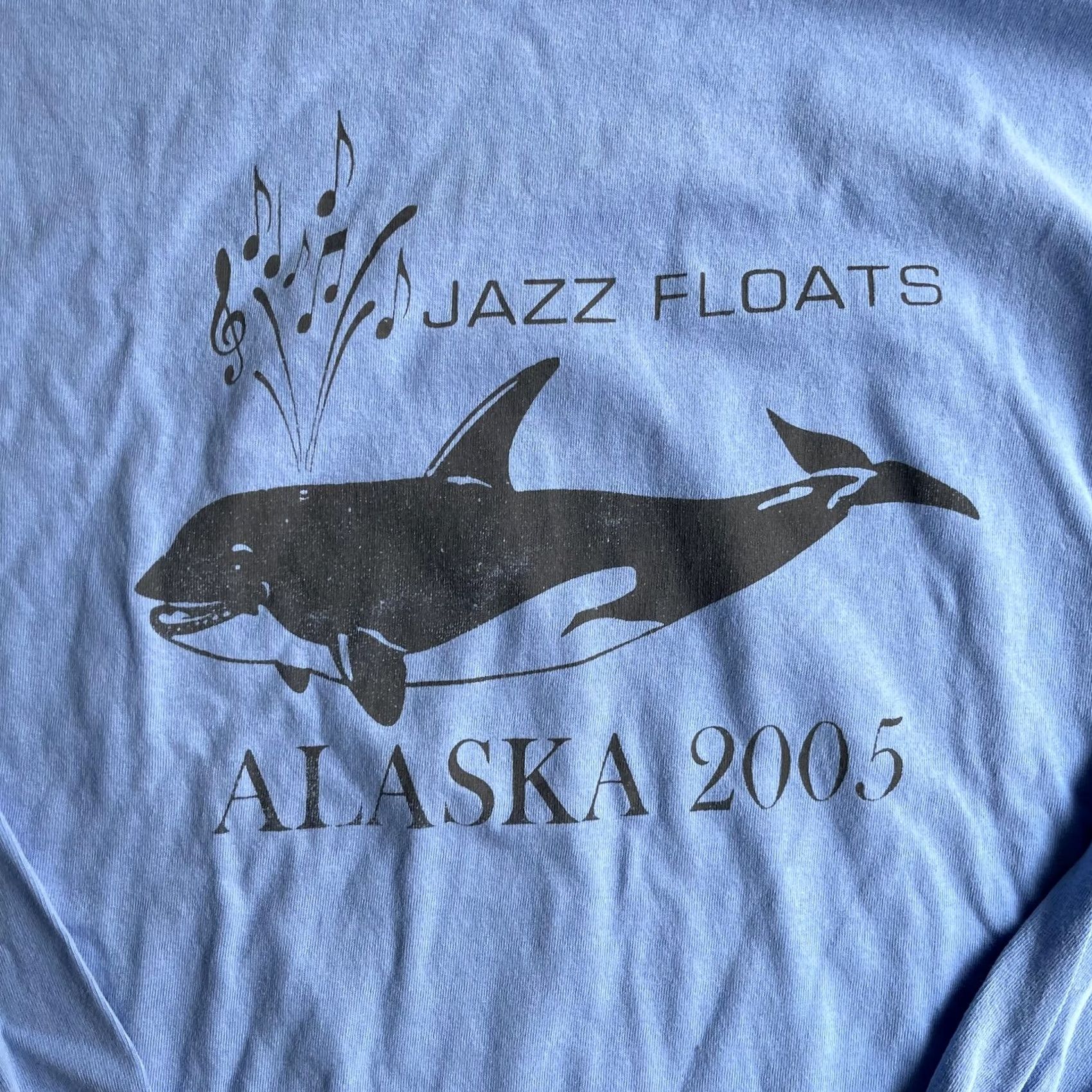 Gildan Vintage Jazz Floats Alaska Cruise 2005 Mens XL Blue Long Sleeve T-Shirt Gildan Ultra Cotton Heavyweight Crew Neck Graphic Print T-Shirt Size US XL / EU 56 / 4 - 2 Thumbnail