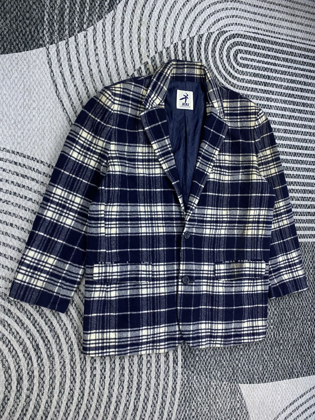 Hai Sporting Gear Vintage Hai Sporting Gear Blue Checked Wool Blend Jacket Size US L / EU 52-54 / 3 - 3 Thumbnail