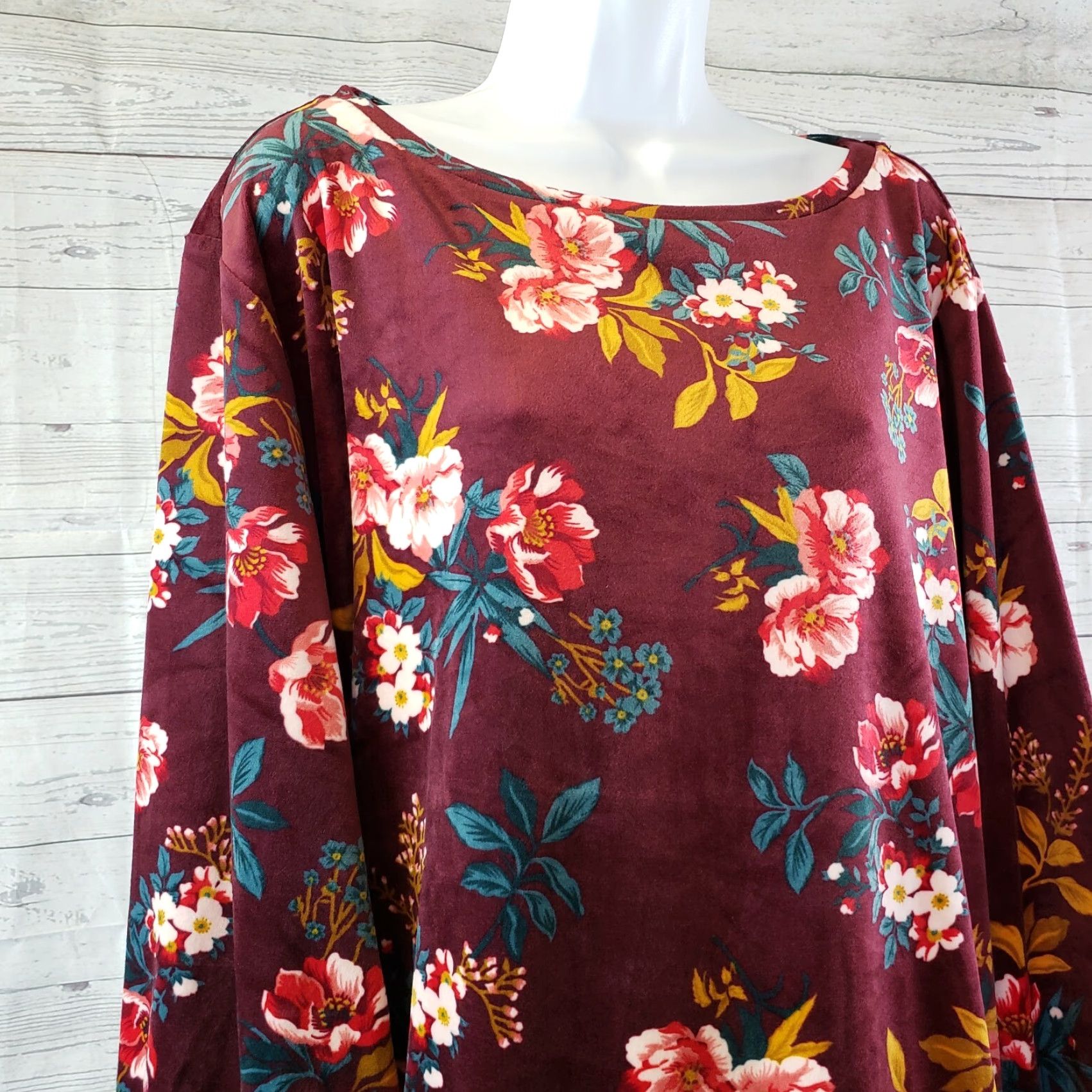 Loft VINTAGE Ann Taylor LOFT Womens Velour Drawstring Hem Top Sz 24/26 Maroon Long Sleeve Size 4XL / US 24-26 - 5 Thumbnail
