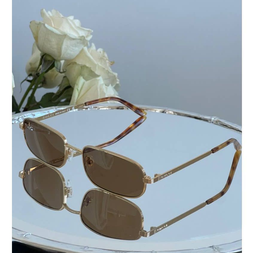 image of New Gucci Gg1457S Gold Metal Brown Lens Sunglasses $505, Women's