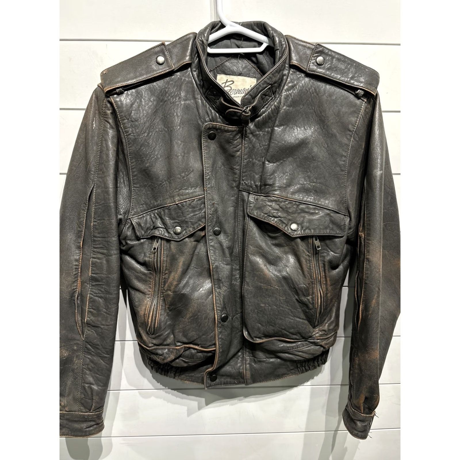 Ben Sherman VINTAGE Bermans Leather Bomber Jacket Mens Small Gray Motorcycle Style Size US S / EU 44-46 / 1 - 2 Thumbnail