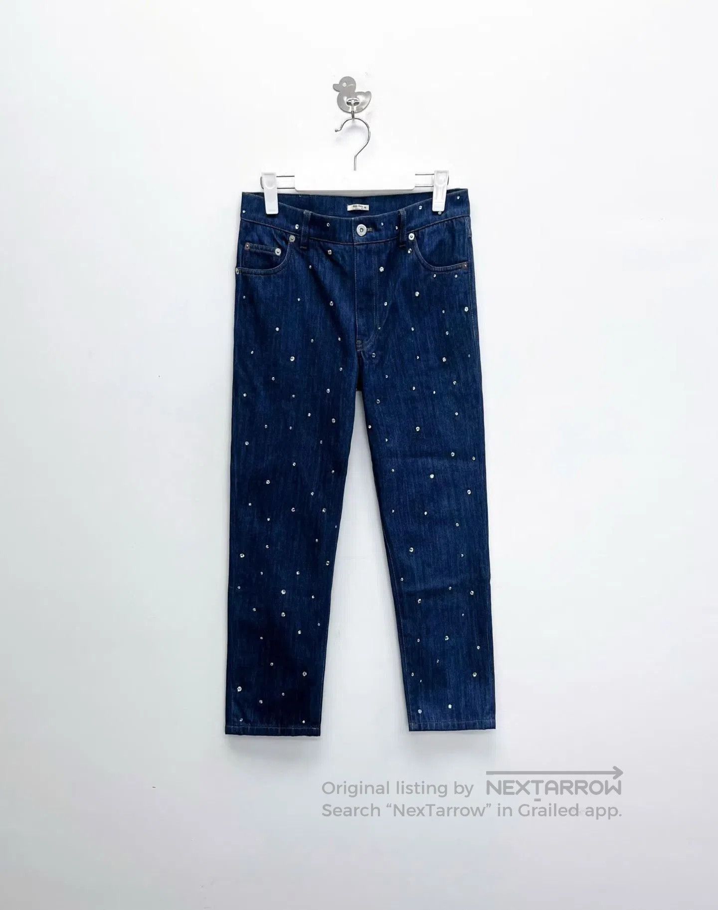 Miu Miu Miu Miu Blue Rhinestone Logo Denim Pants. Size 26" / US 2 / IT 38 - 1 Thumbnail