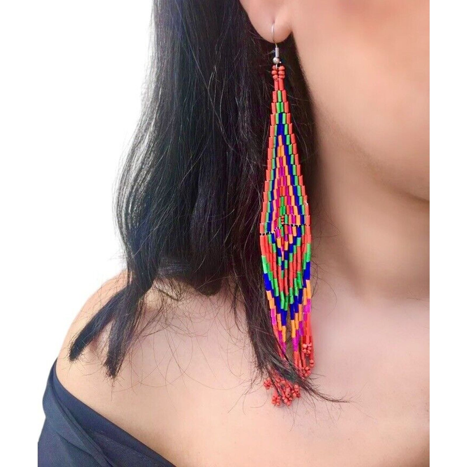 Other LESSisRARE Native American Indian Beaded Fringe Earrings NEW Size ONE SIZE - 1 Thumbnail