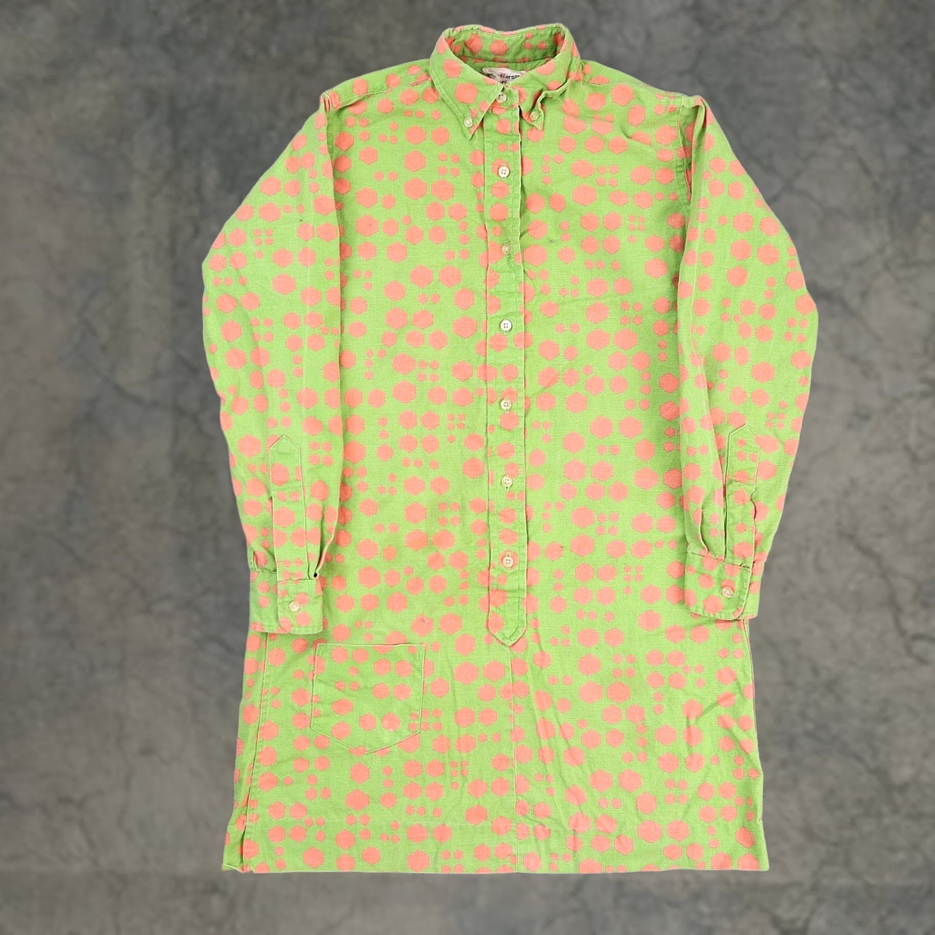 Vintage VTG Morgan of London Dress Women's Small Green Pink Long Sleeve Collared Button Size S / US 4 / IT 40 - 1 Thumbnail