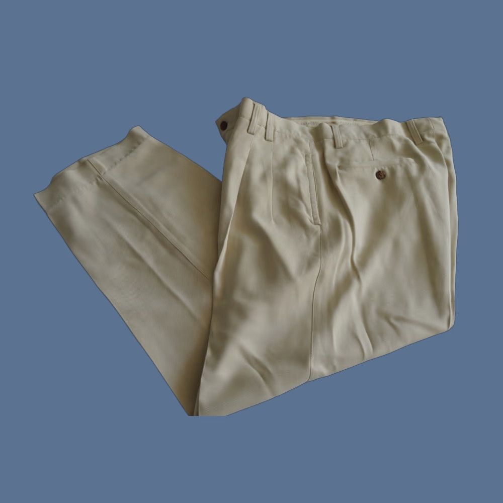 Baracuta Baracuta Men's 35 x 28 Beige Pleated Casual Silk Pants Size US 35 - 1 Thumbnail