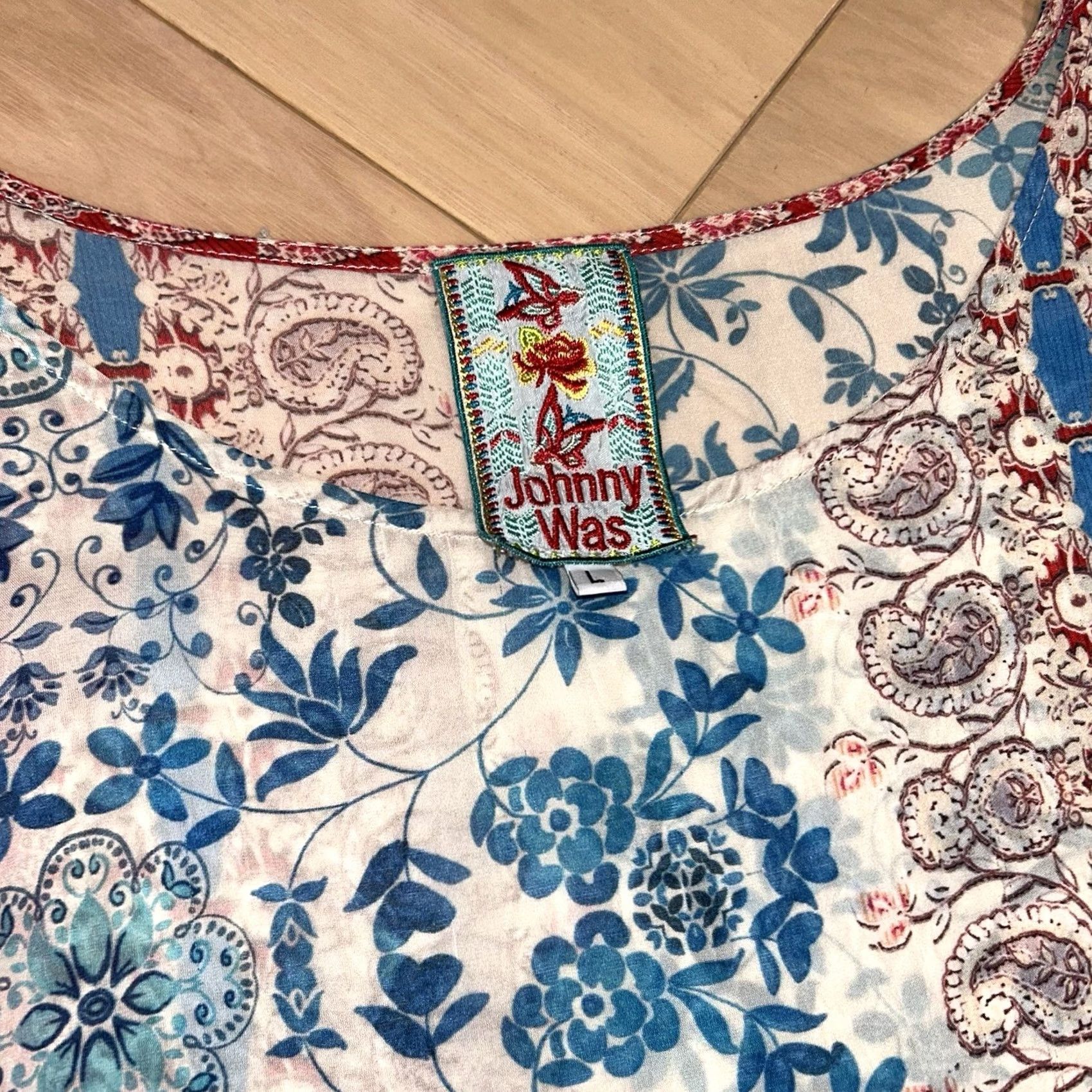 Johnny Was Johnny Was Bayla Long Side Slit Tunic Short Sleeve Women’s Large Multicolor Floral Bohemian Logo Casual Shirt/Blouse Women's Large Tunic Size 36" / US 14 / IT 50 - 4 Thumbnail