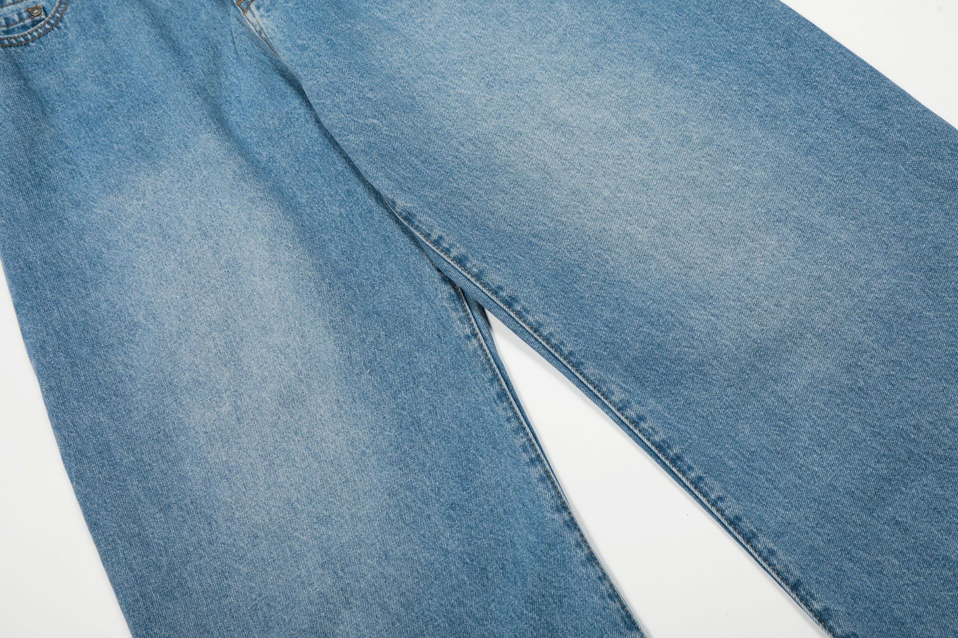 Jean Men's retro washed distressed loose straight casual jeans Size US 32 / EU 48 - 4 Thumbnail