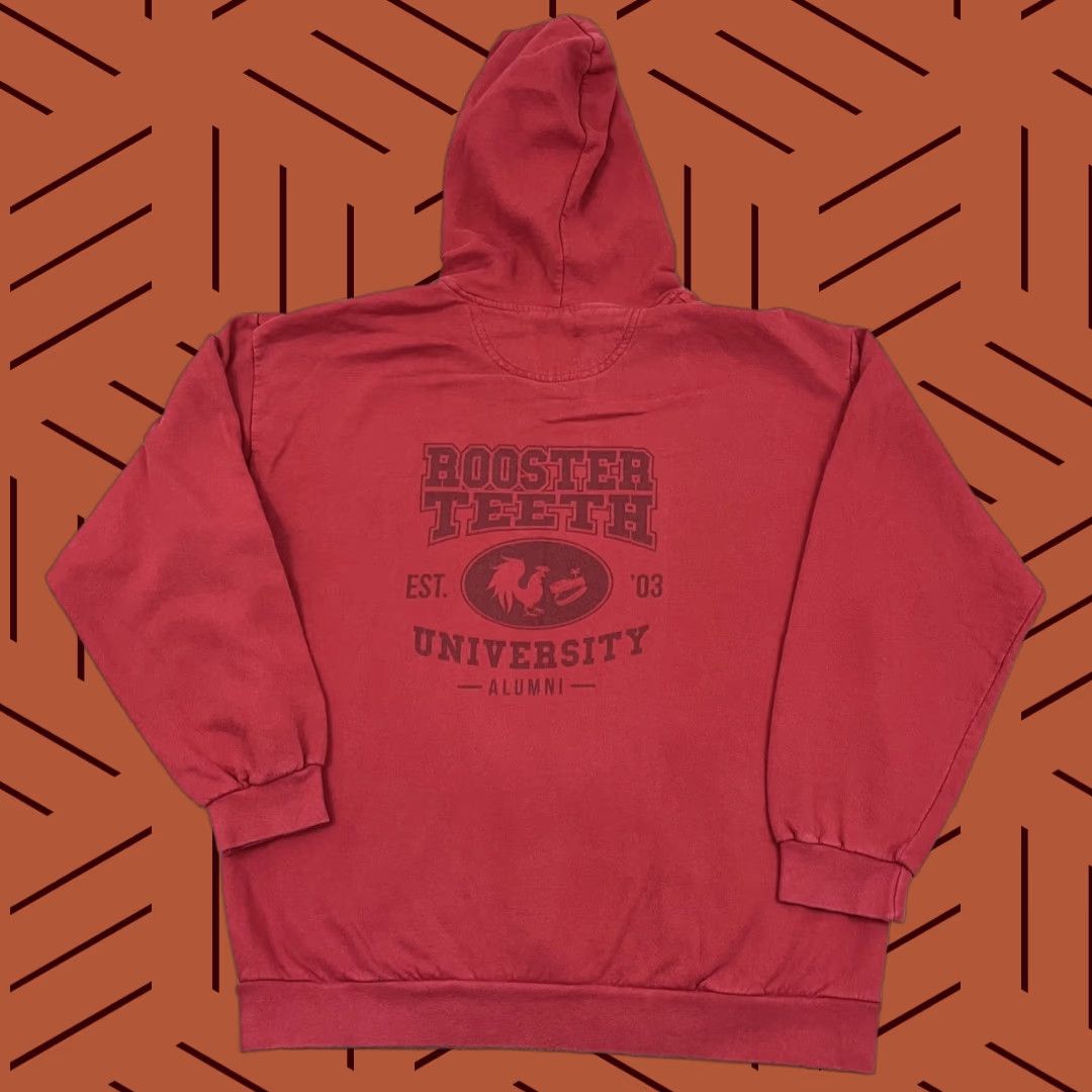 Rooster Teeth University Mens Large Red Graphic Full Zip Hooded Jacket Alumni