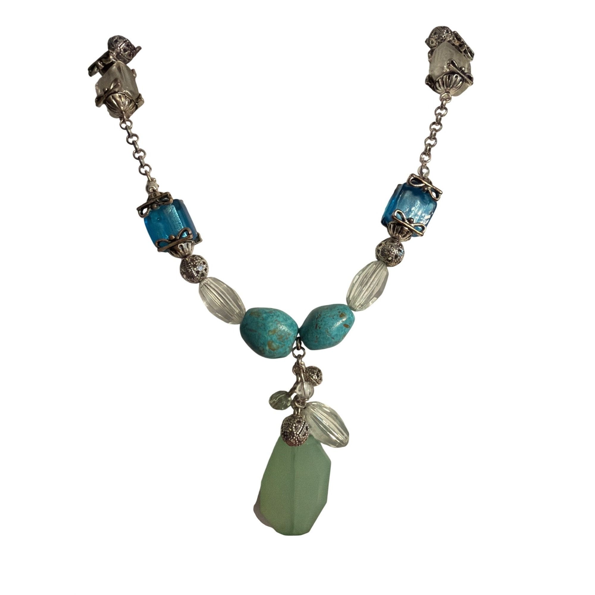 Other Vintage Avon Silver Tone Beaded Necklace Blue Green Pendant Size ONE SIZE - 1 Thumbnail