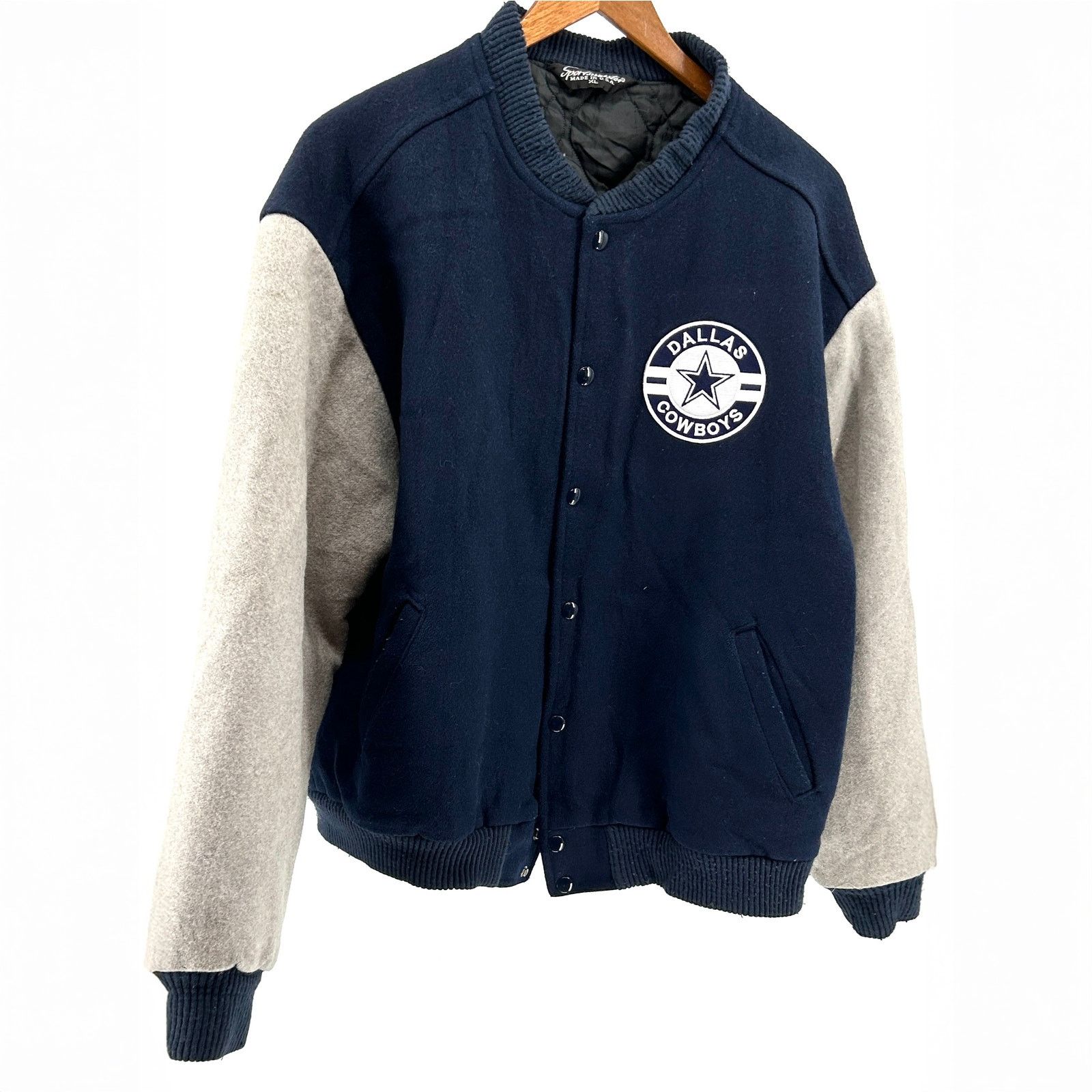 Vintage 90s Navy Gray Varsity Jacket w/ Dallas Cowboys Patch Size US XL / EU 56 / 4 - 1 Thumbnail