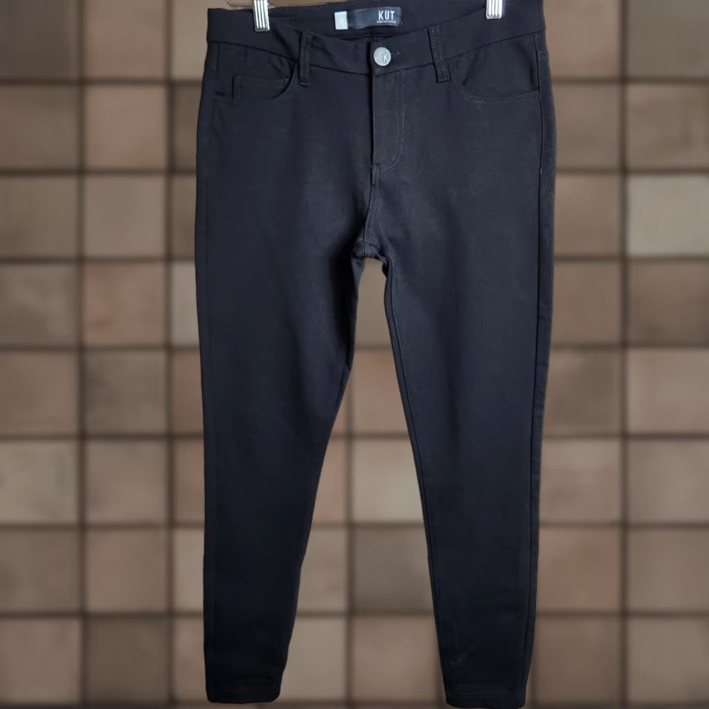 Vintage Kut from the Kloth Womens Black Donna Ankle Skinny Midrise 5-Pocket Pants 4 Ponte knit Stretch Comfort Size 27" / US 4 / IT 40 - 1 Thumbnail