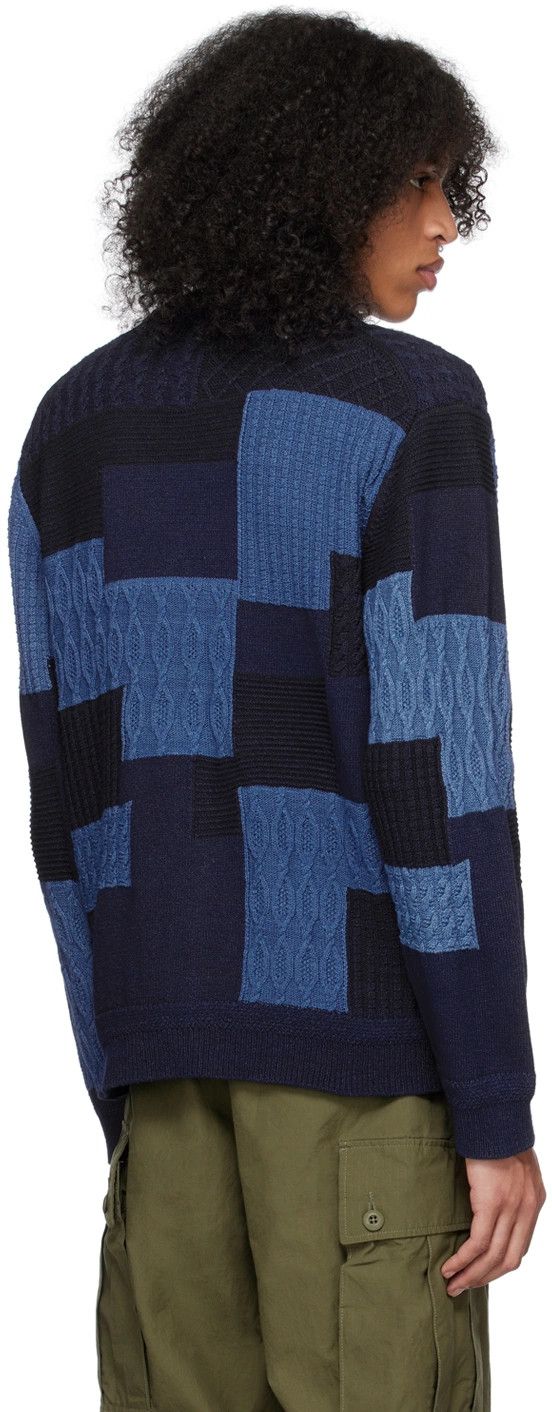 Beams Plus Blue patchwork cotton cardigan Grailed