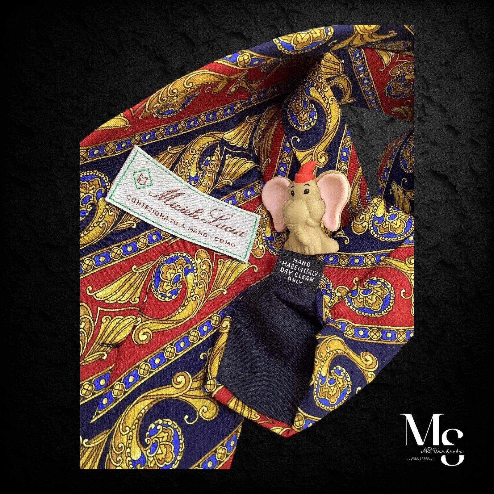 Other MICIELI LUCIA Blue Red Geometric Baroque Silk Tie Hand Made Size ONE SIZE - 4 Thumbnail