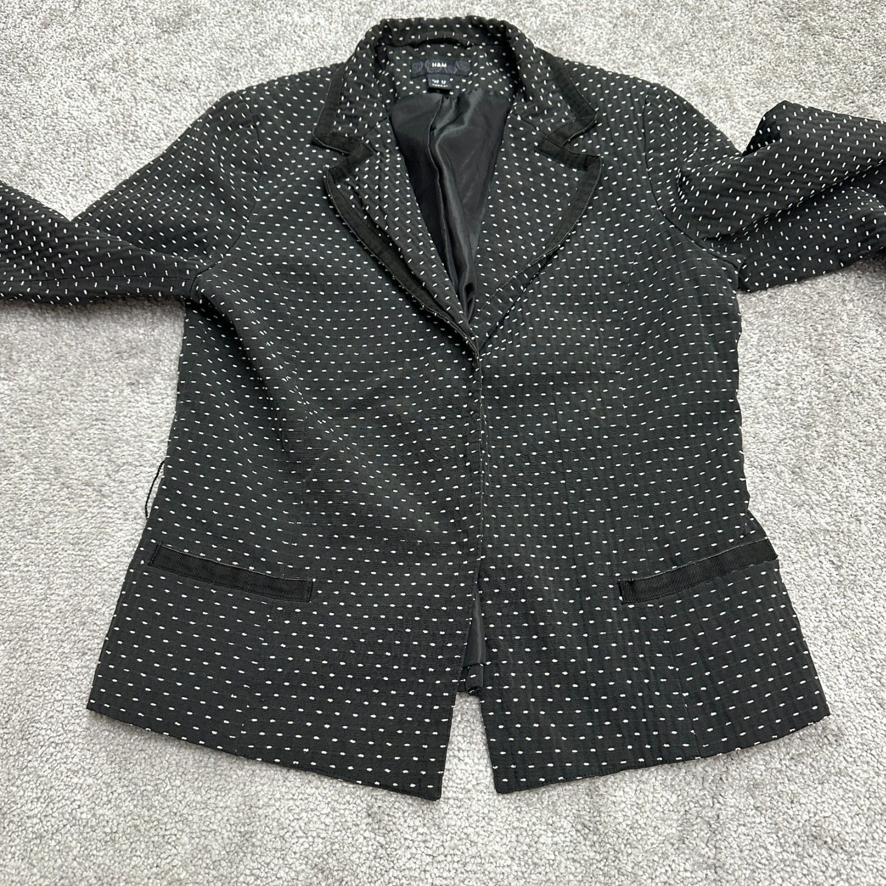 H&M H&M Jacket Women 10 Black White Polka Dot Lined Single Breasted Work Size L / US 10 / IT 46 - 2 Thumbnail