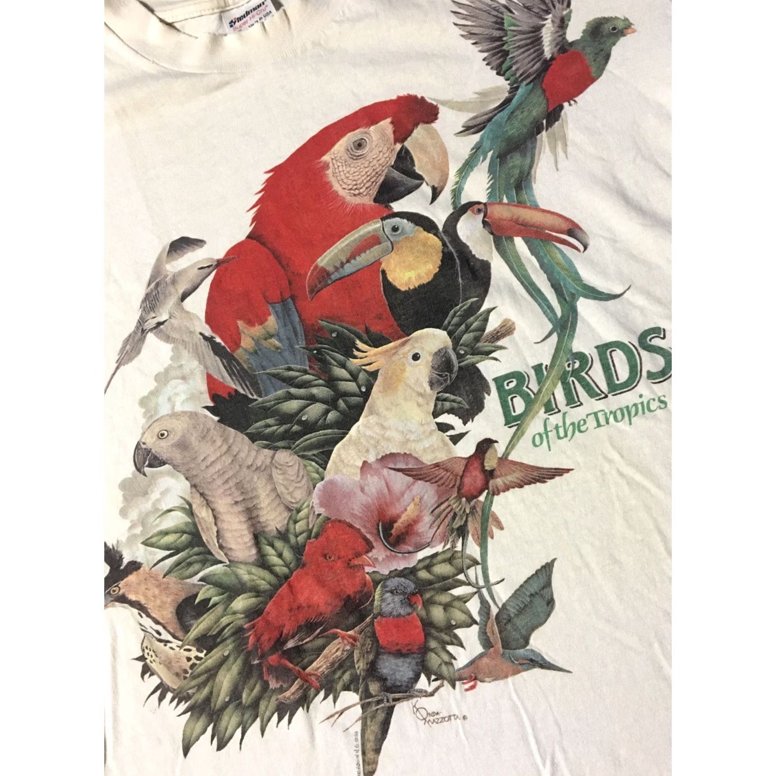 Vintage VINTAGE Birds Of The Tropics T-Shirt XL White Short Sleeve Stedman 80s 90s Grunge Distressed Single Stitch Nature Art Mens Size US XL / EU 56 / 4 - 2 Thumbnail