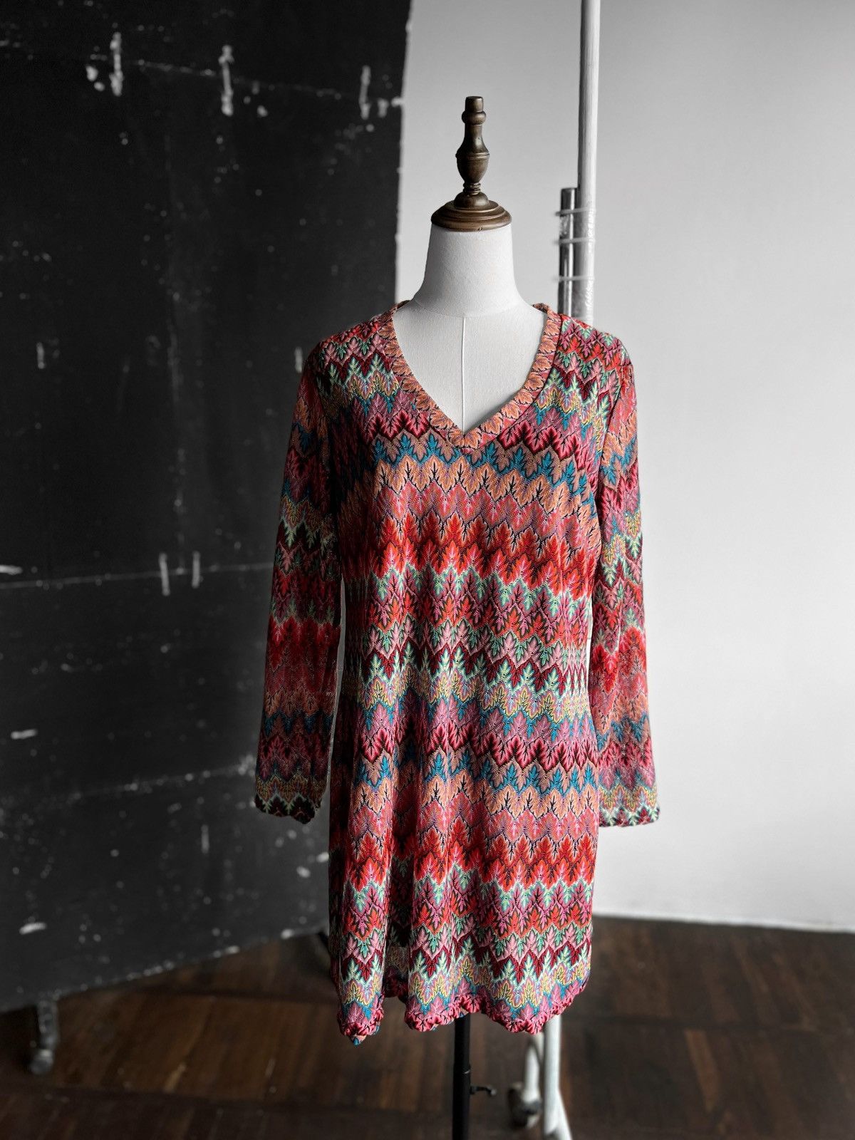 Designer Ana Alcazar Womens Multicolor Zig Zag Knit V-Neck Dress Size M / US 6-8 / IT 42-44 - 1 Thumbnail