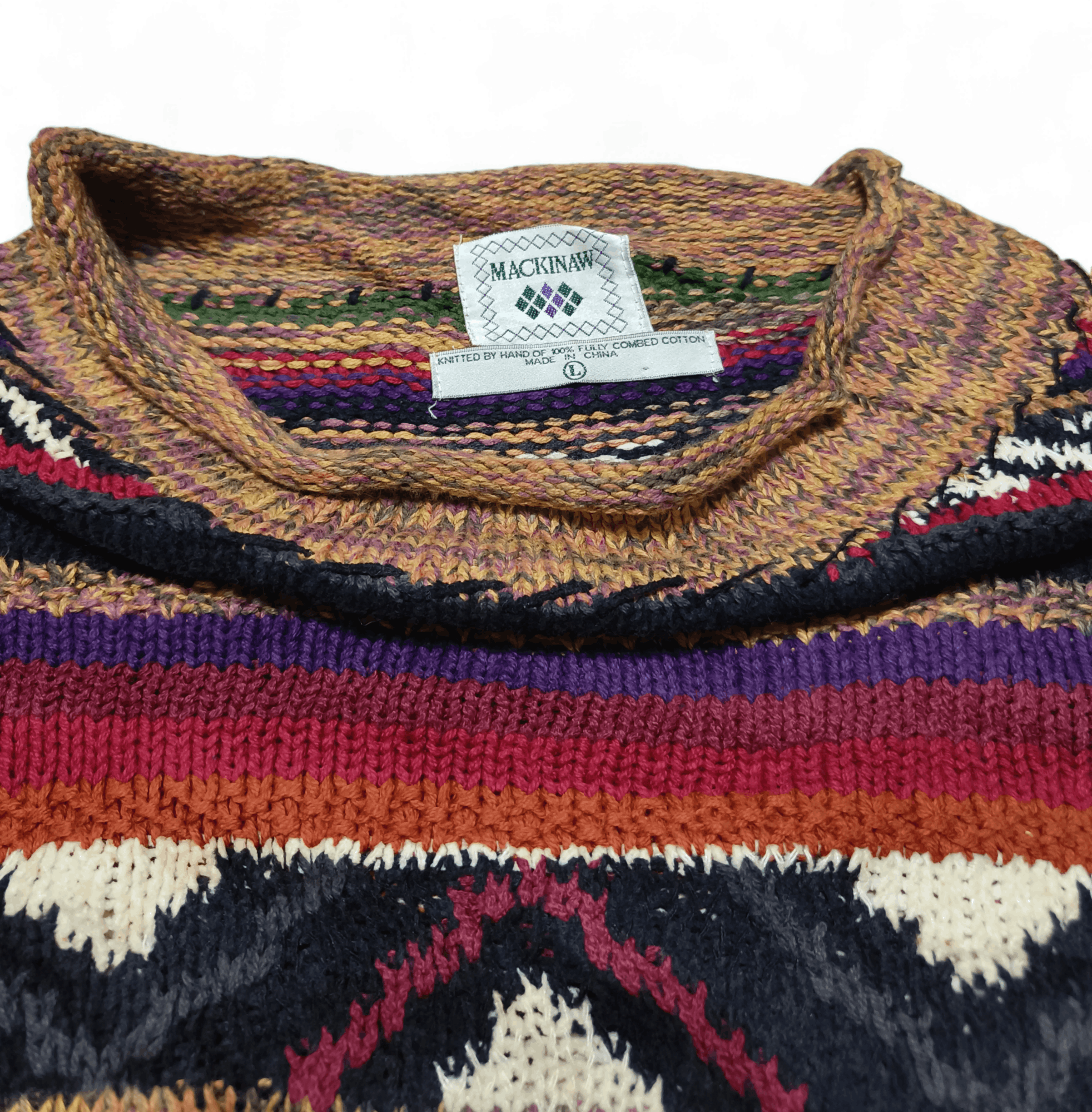 Other Vintage 80s MACKINAW Hand Knitted Ethnic Pattern Sweater Size US L / EU 52-54 / 3 - 7 Thumbnail