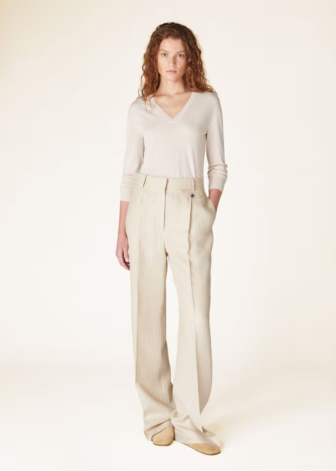 Loro Piana o1w1db10724 New Piuma V-Neck Sweater in Off White Size L / US 10 / IT 46 - 4 Thumbnail