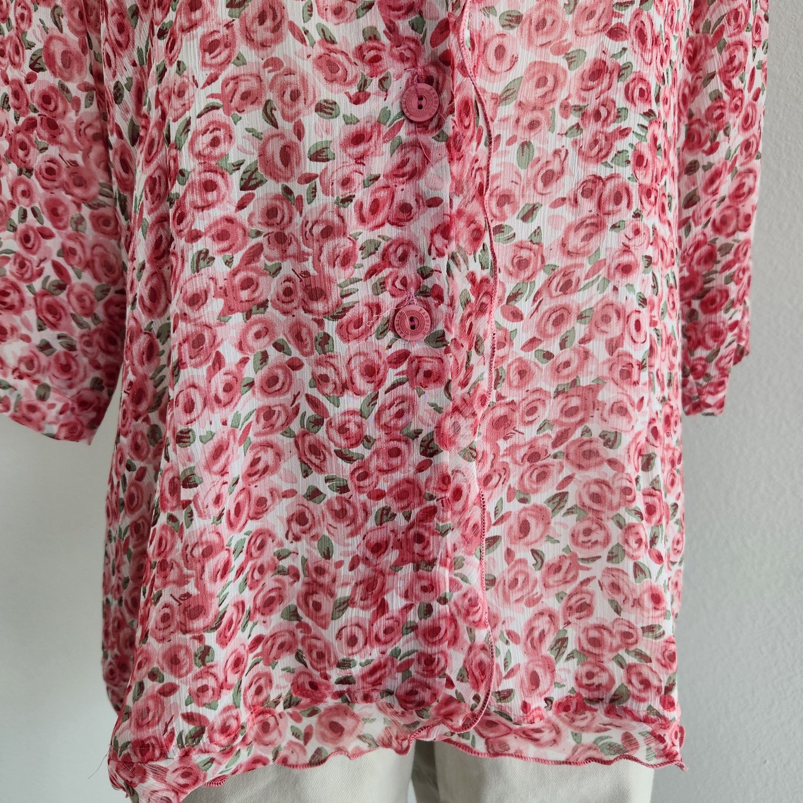 Vintage Vintage 80s Rose Print Sheer Button Down Blouse EU 42 L Size L / US 10 / IT 46 - 5 Thumbnail