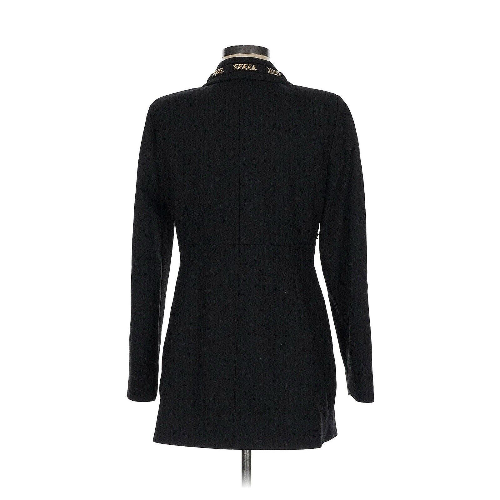 Designer Per Se Coat Black Wool Blend Gold Metal Chain Trim 6 Size M / US 6-8 / IT 42-44 - 3 Thumbnail