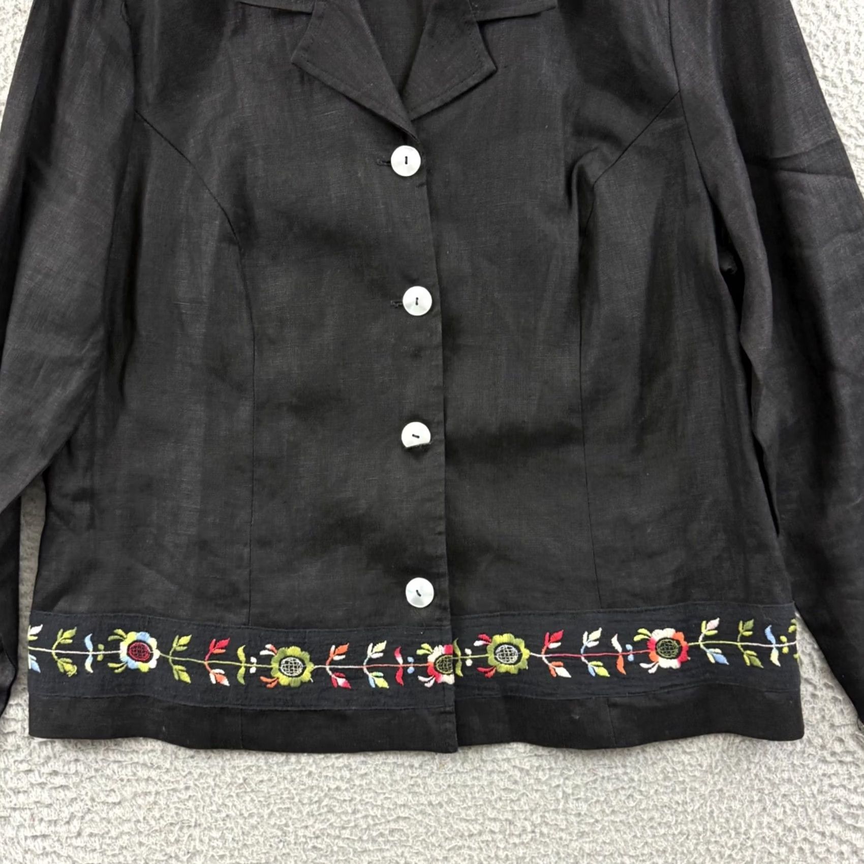 Vintage VINTAGE Clio Shirt Womens Large Black Linen Embroidered Button Boho Cottagecore Size M / US 6-8 / IT 42-44 - 2 Thumbnail
