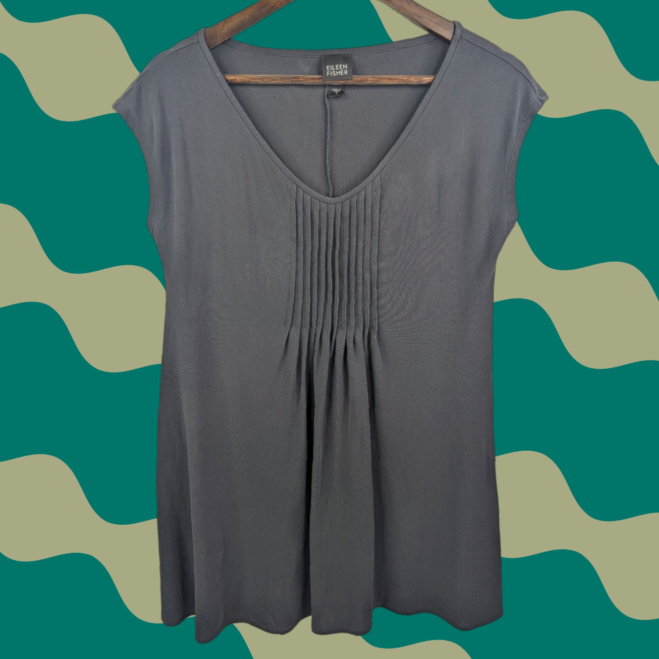 Eileen Fisher EILEEN FISHER Shirt Dress Pintuck Silk Stretch Cap Sleeve Womens Small Tunic Grey Black Short Sleeve Pullover... Size S / US 4 / IT 40 - 1 Thumbnail