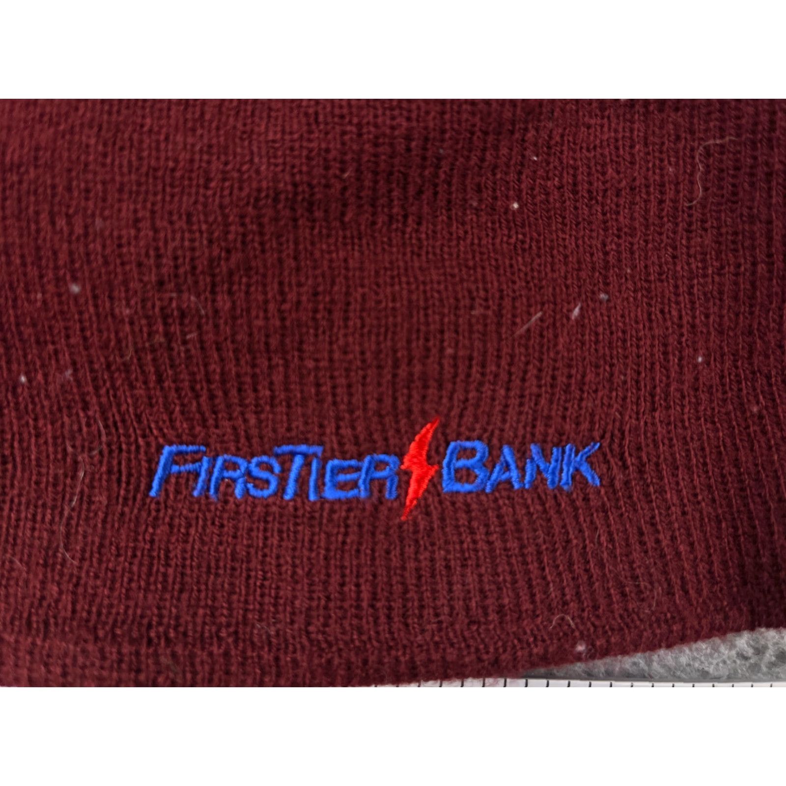 Vintage VINTAGE Firstier Bank Beanie Toque Adult One Size Burgundy Knit 100% Cotton Winter Ski Size ONE SIZE - 2 Thumbnail