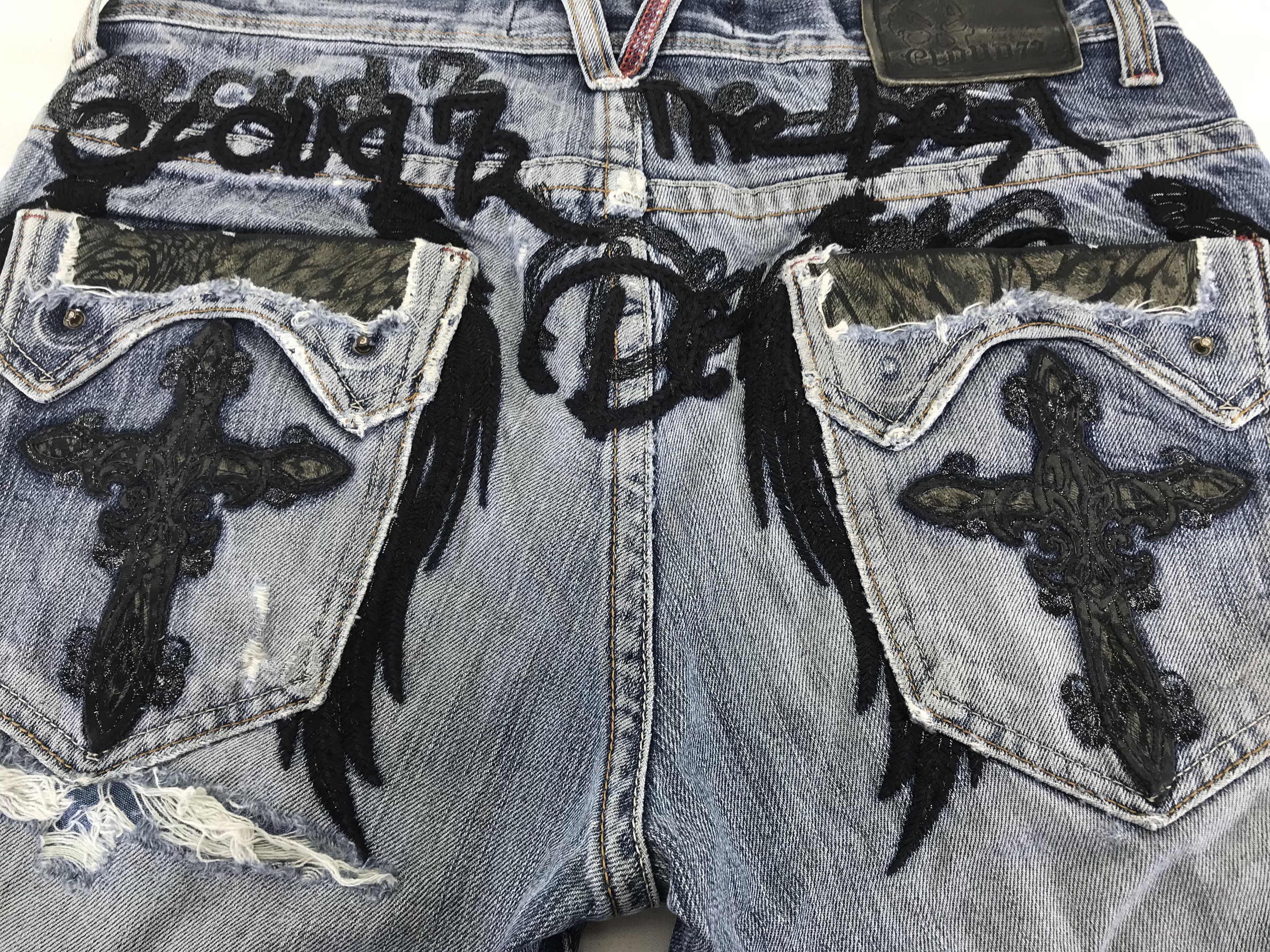 Beauty Beast Vintage Japanese Cloud 72 Black Cross Embroidered Jeans Size US 34 / EU 50 - 10 Thumbnail
