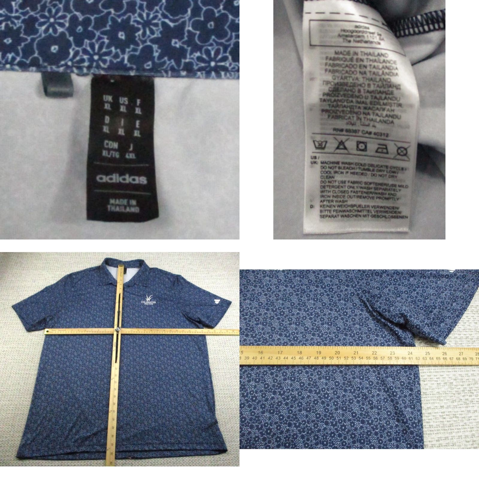 Adidas Adidas Golf Polo Shirt Mens XL Blue Floral Print Coldwater Performance Size US XL / EU 56 / 4 - 8 Thumbnail