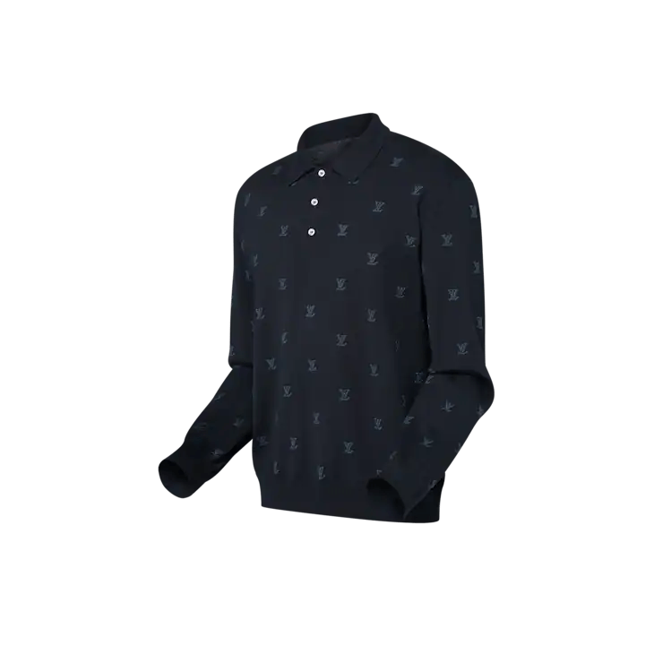 Louis Vuitton Wool, Silk and Cashmere Blend Long Sleeve LV Blason Polo Size US XL / EU 56 / 4 - 2 Thumbnail