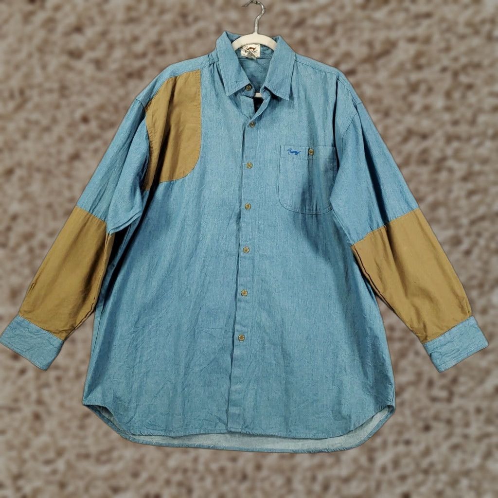 Vintage VINTAGE Duxbak Shooting Shirt XL Blue Long Sleeve Button-Up Outdoor Mens Size US XL / EU 56 / 4 - 1 Thumbnail