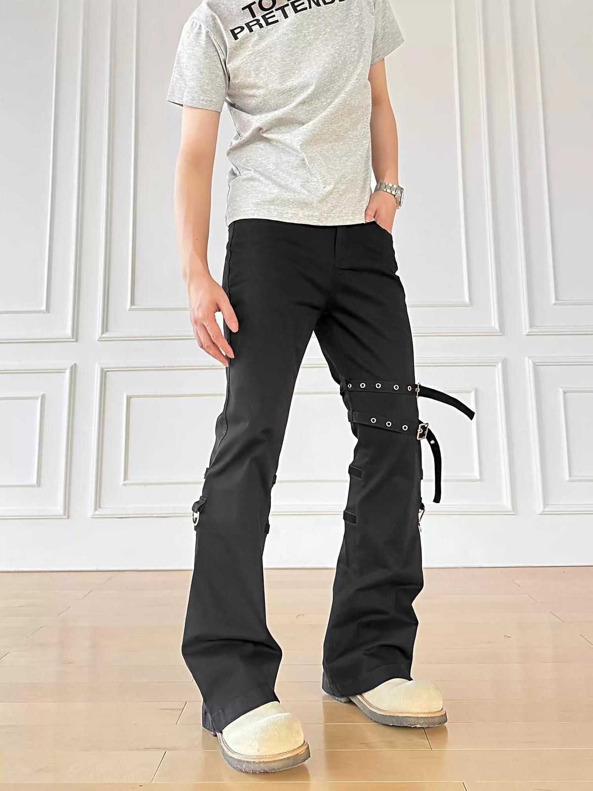 Other Black Flared Stacked Pants with Straps Size US 32 / EU 48 - 1 Thumbnail
