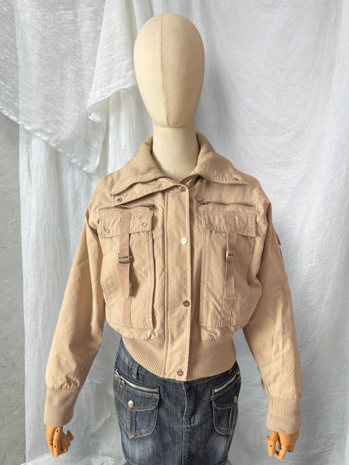 Avant Garde Vintage Strap Details Cropped Bomber Jacket