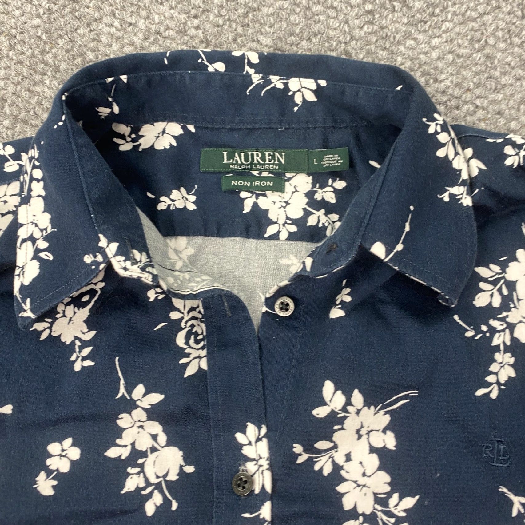 Ralph Lauren VINTAGELauren Ralph Lauren Shirt Womens Large Navy White Floral Non-Iron Long Sleeve? Size L / US 10 / IT 46 - 3 Thumbnail