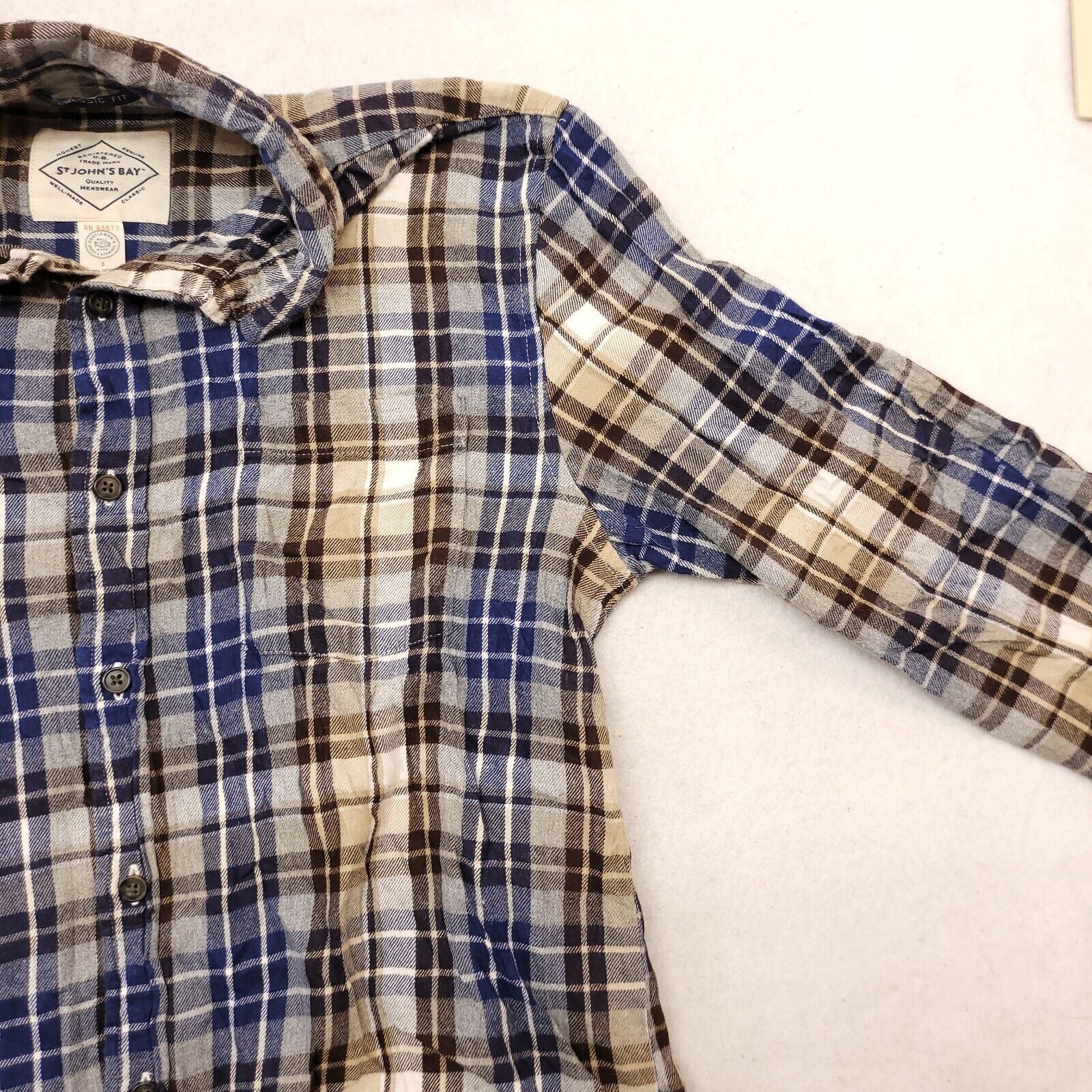 St. Johns Bay St Johns Bay Madras Flannel Shirt Mens Size S White Blue Size US S / EU 44-46 / 1 - 5 Thumbnail