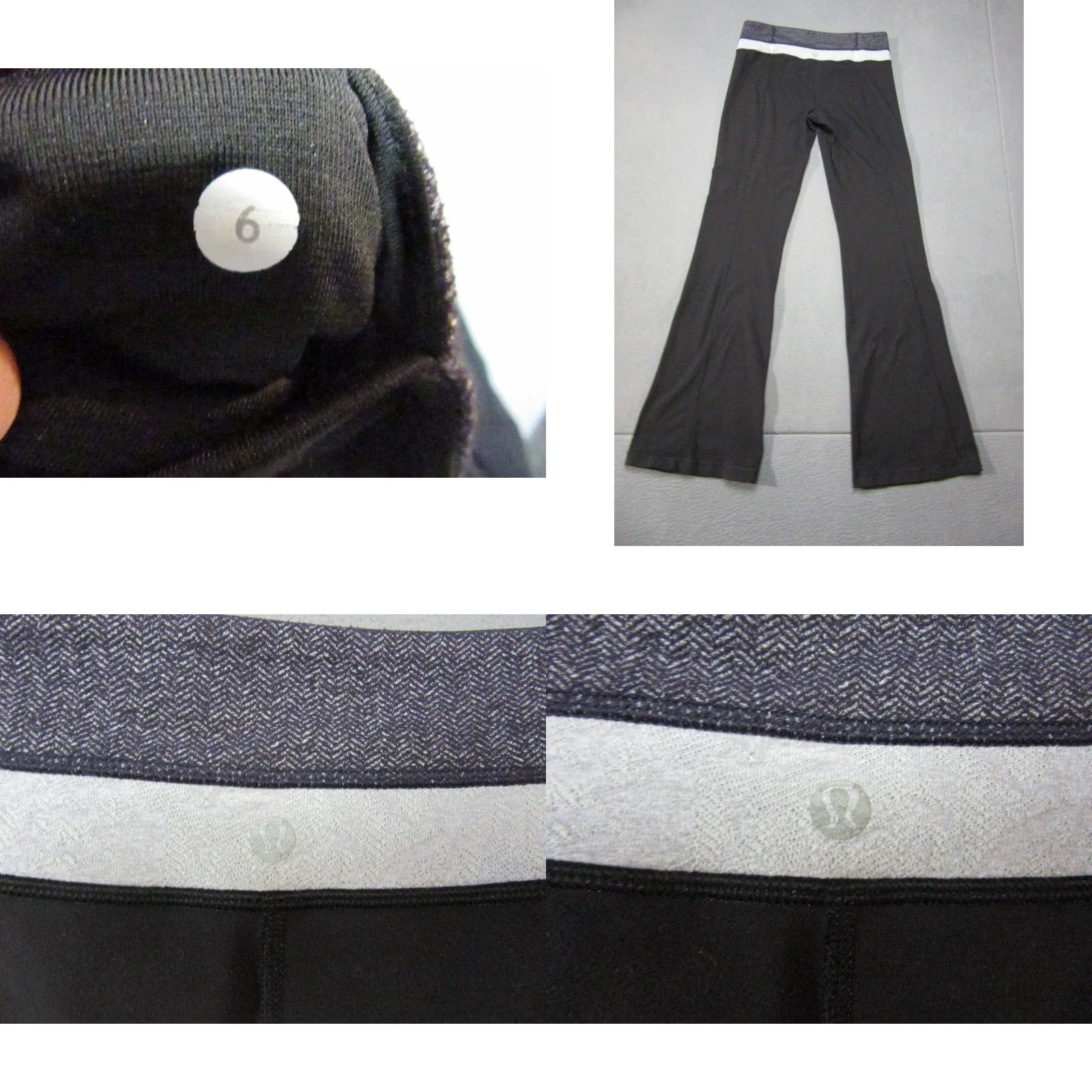 Lululemon Leggings Womens 6 Black Flare Leg Mid Rise Logo Gym Activewear
