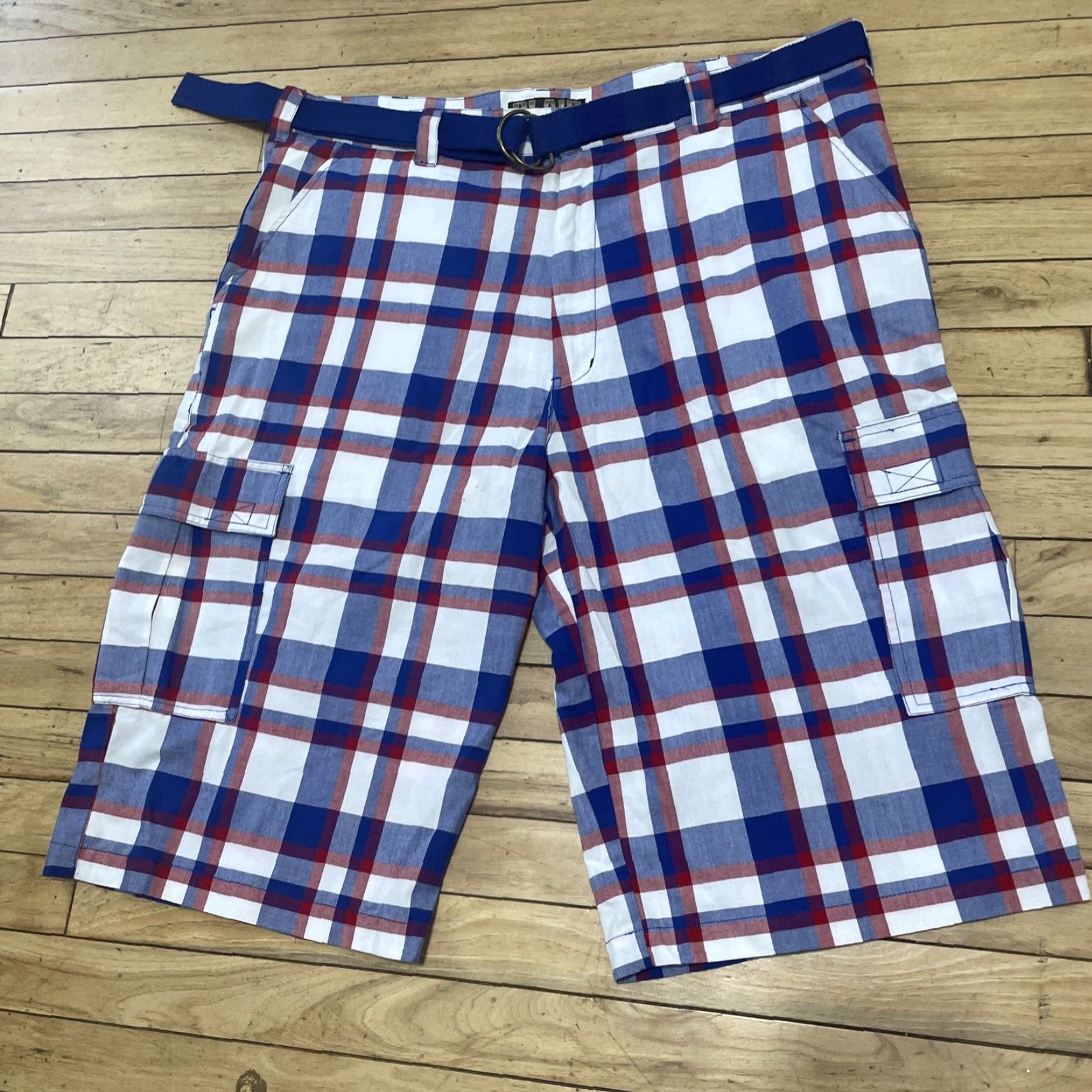 Vintage VINTAGE Galaxy Cargo Shorts Men 42 Plaid Cargo Pocket Belted Blue Hip Hop Y2k Streetwear Skater 16in Inseam Summer Spring Fall Casual Workwear Mens Size US 42 / EU 58 - 2 Thumbnail