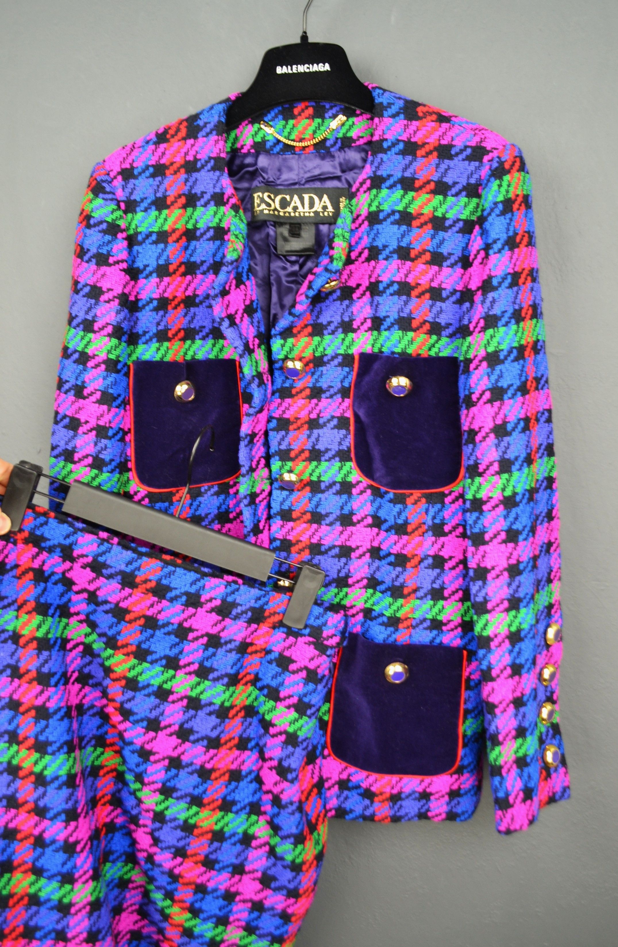 Escada Escada 80s Suit Blazer Skirt Jewel Plaid Tweed Jacket 34 Size XS / US 0-2 / IT 36-38 - 1 Thumbnail